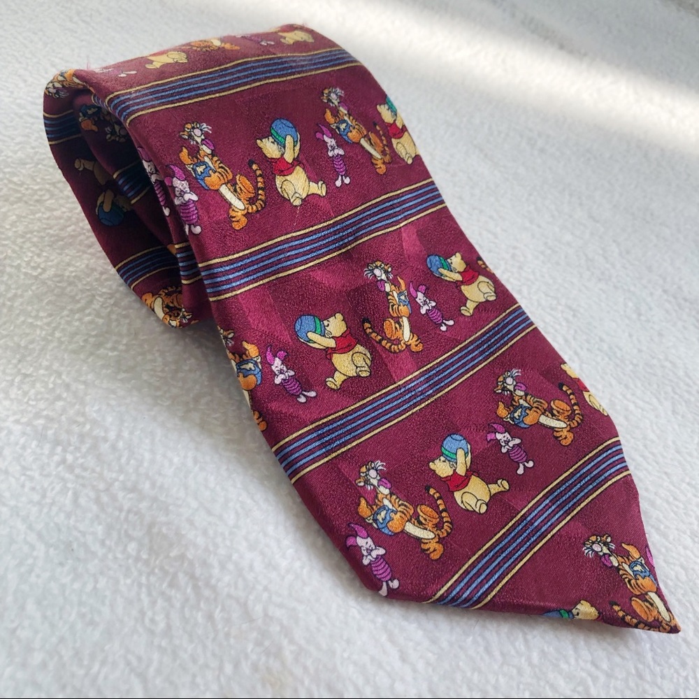 Winnie the Pooh 100 Acre Collection 100% Silk Tie Red Cranberry 59”